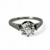 An Old European cut diamond solitaire ring.  Average diameter 5.78, depth 3.81mm, estimated carat