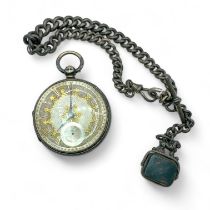 A Victorian sterling silver pocket watch with a sterling silver Albert watch chain.  The watch