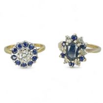 An early 20th century 1/4 carat diamond and sapphire daisy ring, along with a sapphire and diamond