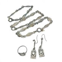 A pair of Shipton & Co Viking ship earrings in sterling silver, along with a matching ring, size