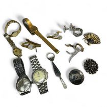 A collection of jewellery to include a 9ct gold dress ring, silver jewellery and wristwatches. To