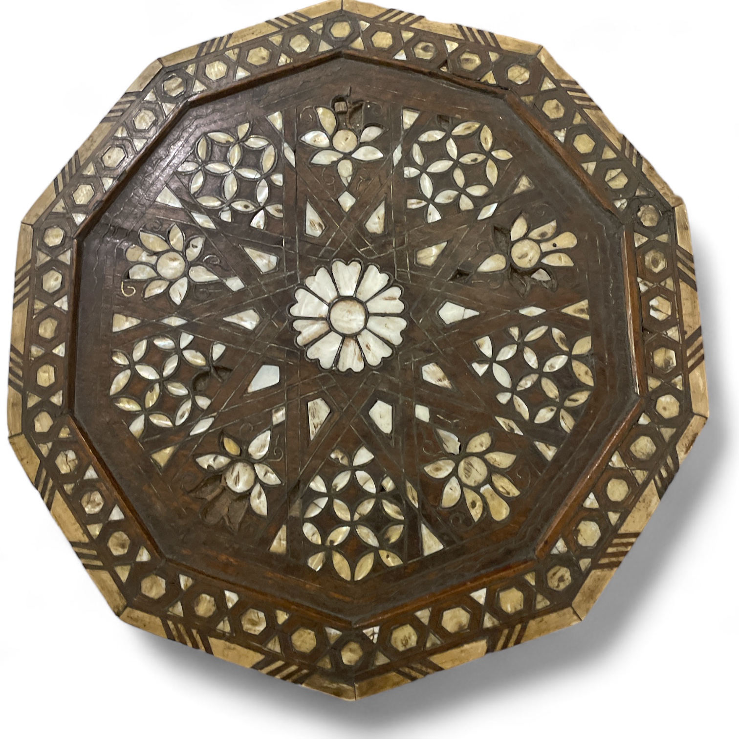 An Eastern Octagonal, side table with mother of pearl and bone inlay 39cm x 56cm Tall Some loss - Image 2 of 2