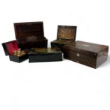 Collection of 5 19th Century Wooden Boxes consisting of -Rosewood Sarcophagus tea caddy, 32.5cm wide