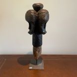 ***AWAY*** A carved African tribal three-headed marker approximately 19cm by 20cm by 62cm tall.