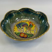 A Minton Lustre bowl, circa 1930s with internal cockerel design. Approximately 26cm by 9cm. In