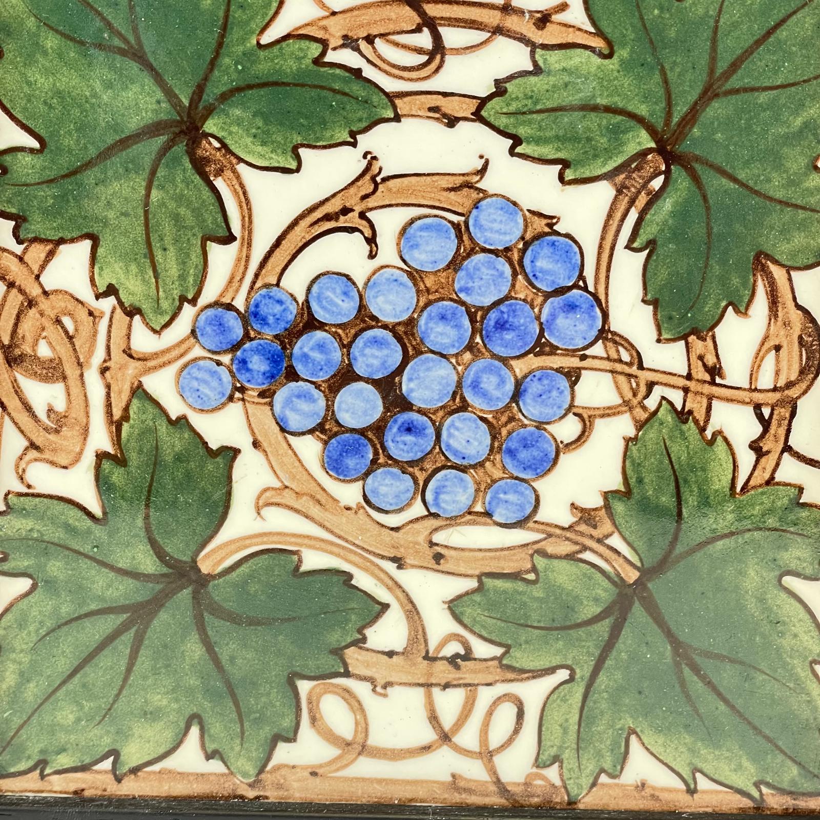 ***AWAY*** Sherwins Lock Back Tile, England. Painted vine leaves and grapes - Image 3 of 4