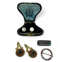 A group of antique costume jewellery comprising a pair of Archaeological revival style earring