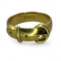 An 18ct carat gold buckle ring. Size X. Hallmarked London 1920. Approximate weight 10.18 grams.