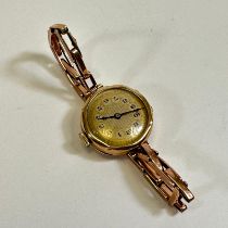 9ct Yellow Gold Cased Early 20th Century Ladies Wristwatch / Watch On A "9ct" Stamped 9ct Gold