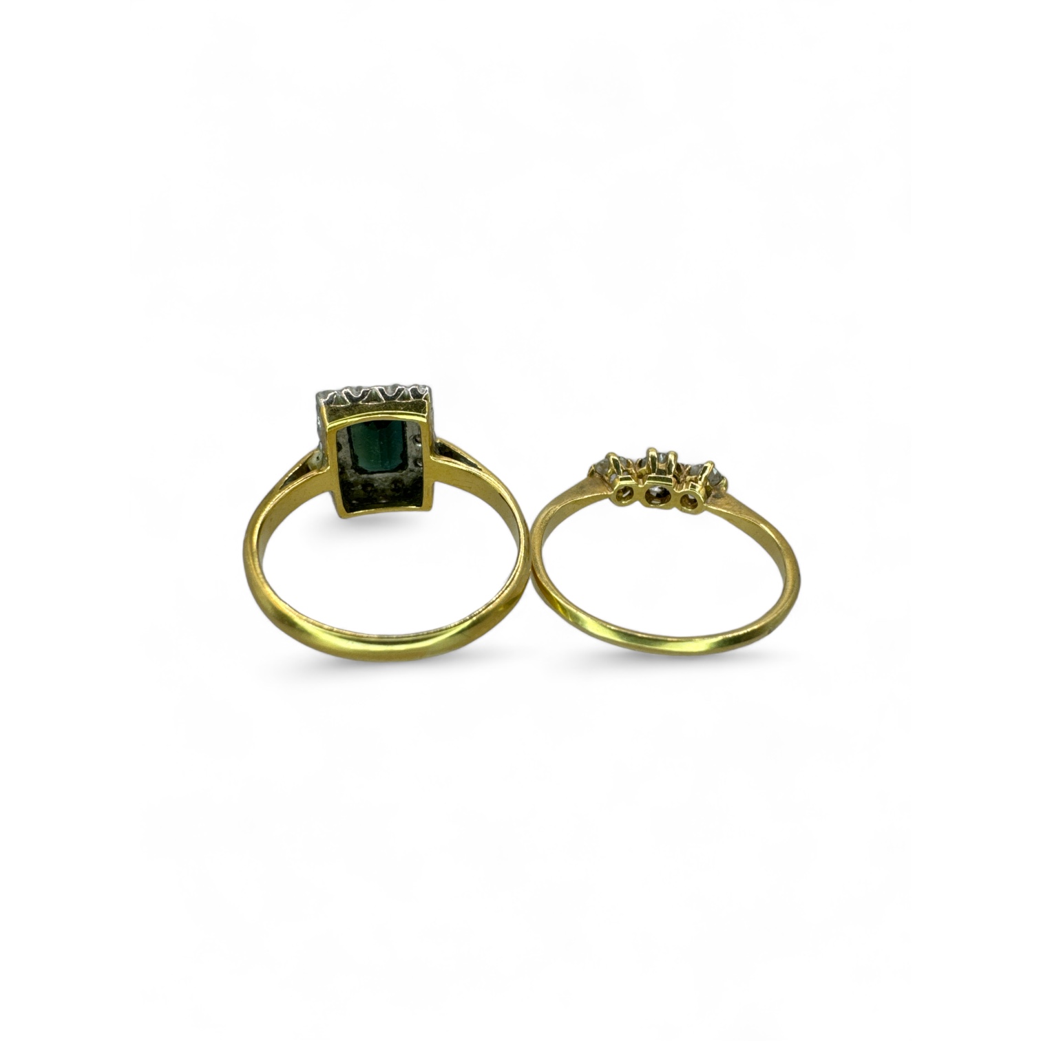 Two diamond set early 20th century dress rings. Comprising a sapphire and diamond dress ting, set - Image 2 of 2
