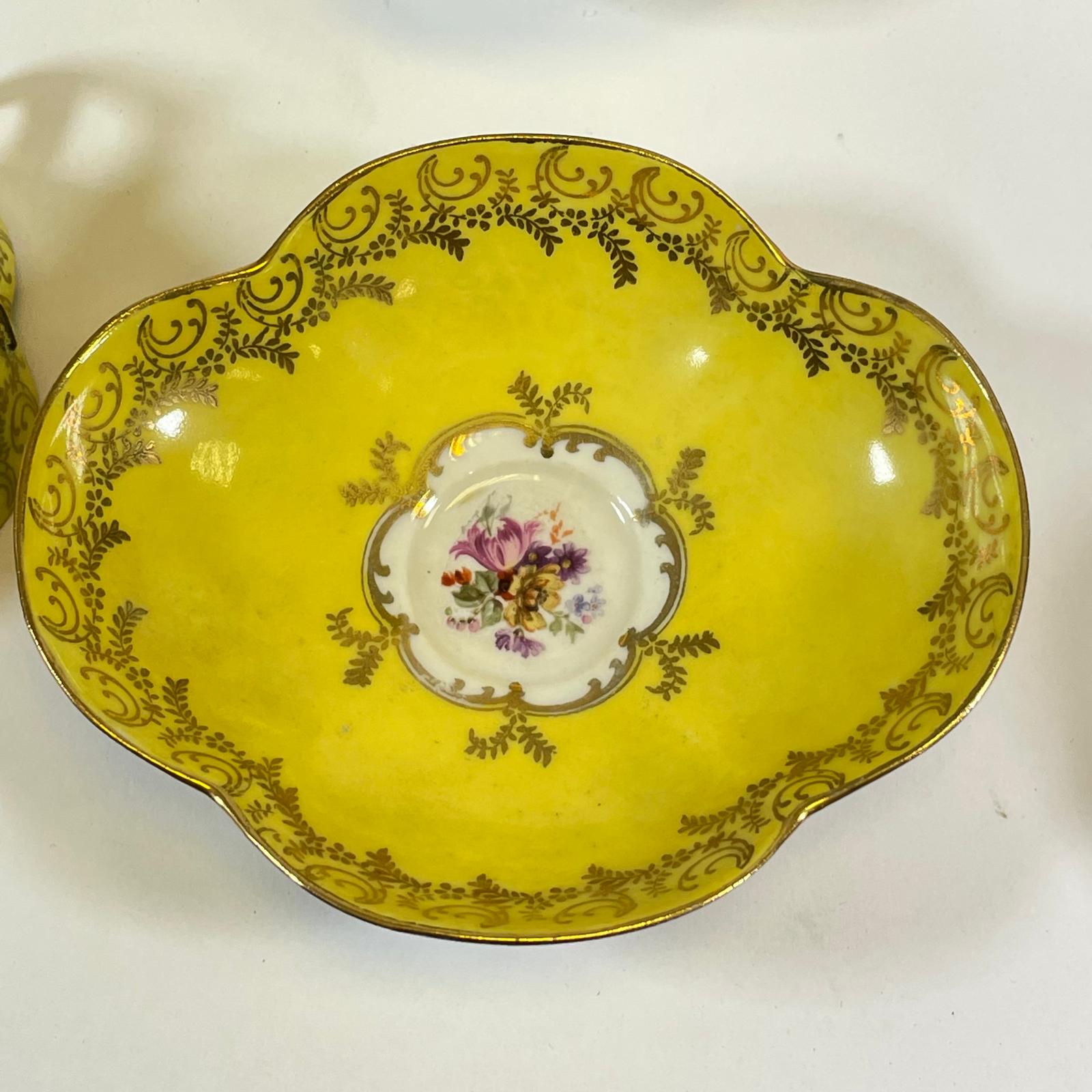 A set of 12 yellow ground floral decorated Vienna Cabinet Cups & Saucers.  All good with some - Image 7 of 9