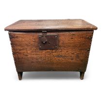 An 18th century 5 plank oak / elm coffer of small proportions 54cm x 32cm x 41cm All with good