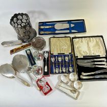 Collection Of Silver Including Dressing Table Set, Coaster Spoons & Napkin Rings Etc., Along With