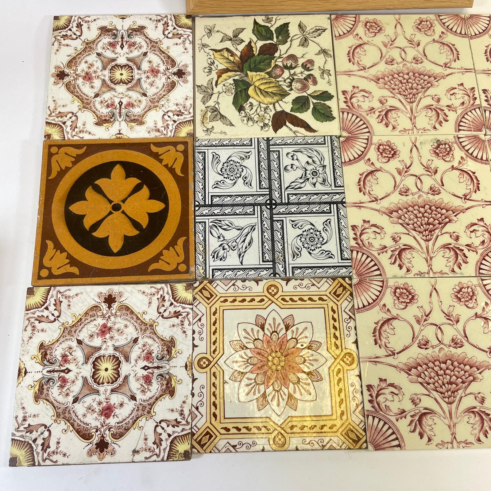 A collection of various Victorian & Edwardian tiles x 12. Including 1 Whetstone Coalville Pugin - Image 2 of 3