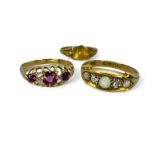 An 18ct gold opal and diamond Edwardian panel ring (Birmingham 1901), size L; along with a similar