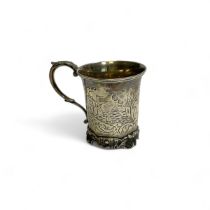 A sterling silver chinoiserie Christening cup, Victorian. Weight 117g