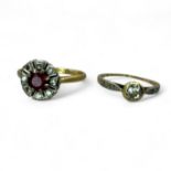 Two early 20th century diamond set rings, both marked as "18ct + Plat" and testing as gold. One a