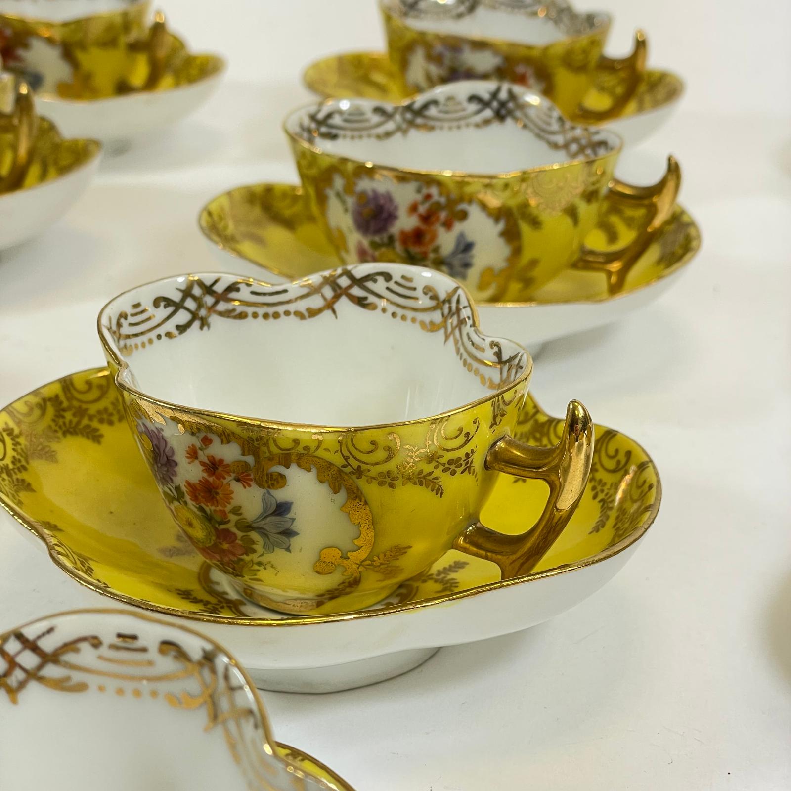 A set of 12 yellow ground floral decorated Vienna Cabinet Cups & Saucers.  All good with some - Image 8 of 9