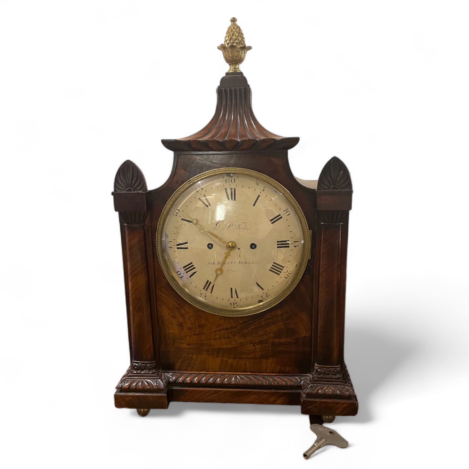 A good quality early 20th century mahogany bracket clock with associated bracket. The painted convex - Image 2 of 3