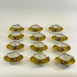 A set of 12 yellow ground floral decorated Vienna Cabinet Cups & Saucers.  All good with some