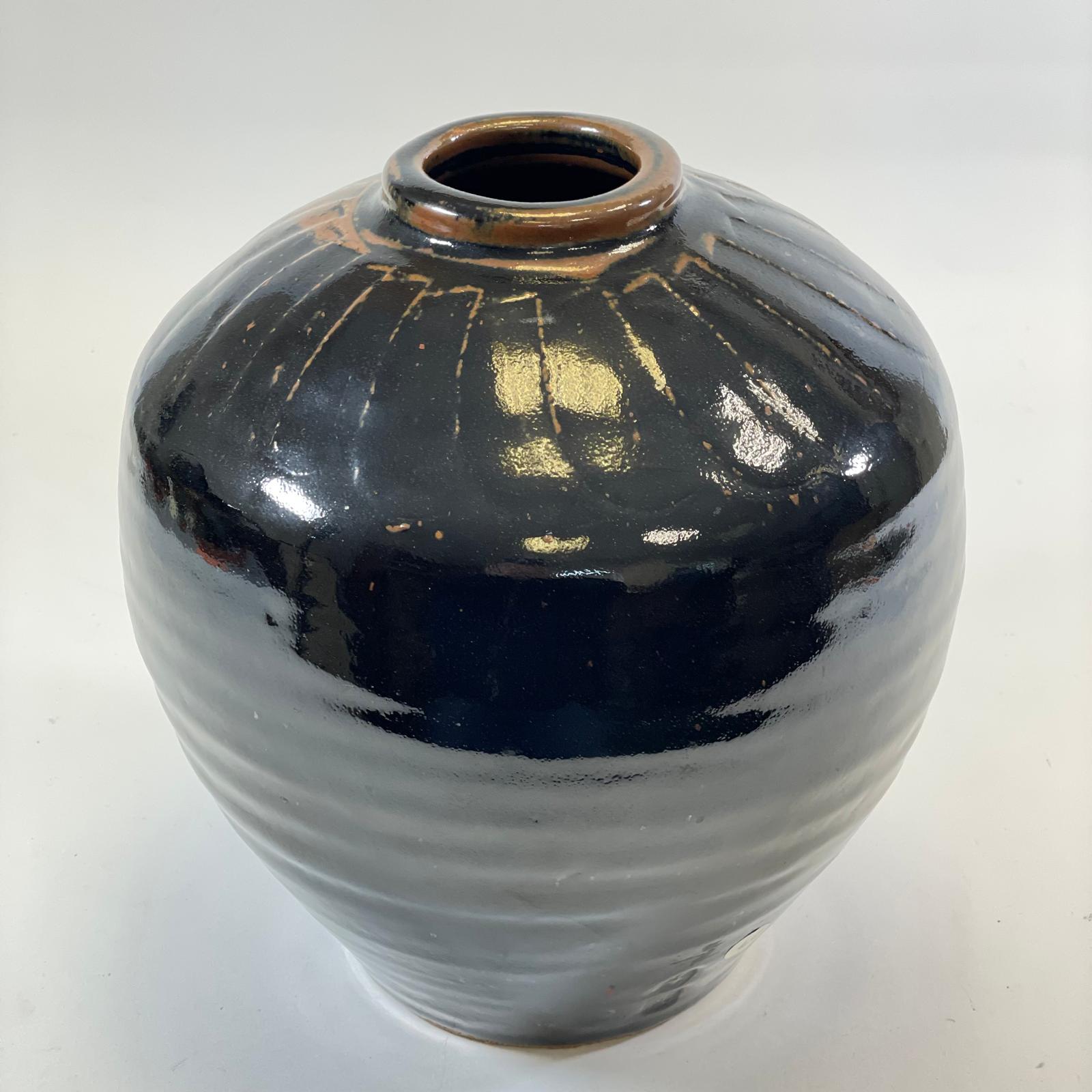 Large Bernard Leach Stoneware Vase Tenmoku Type Glaze BL & St Ives Marks  Marks obscured by glaze. - Image 2 of 6