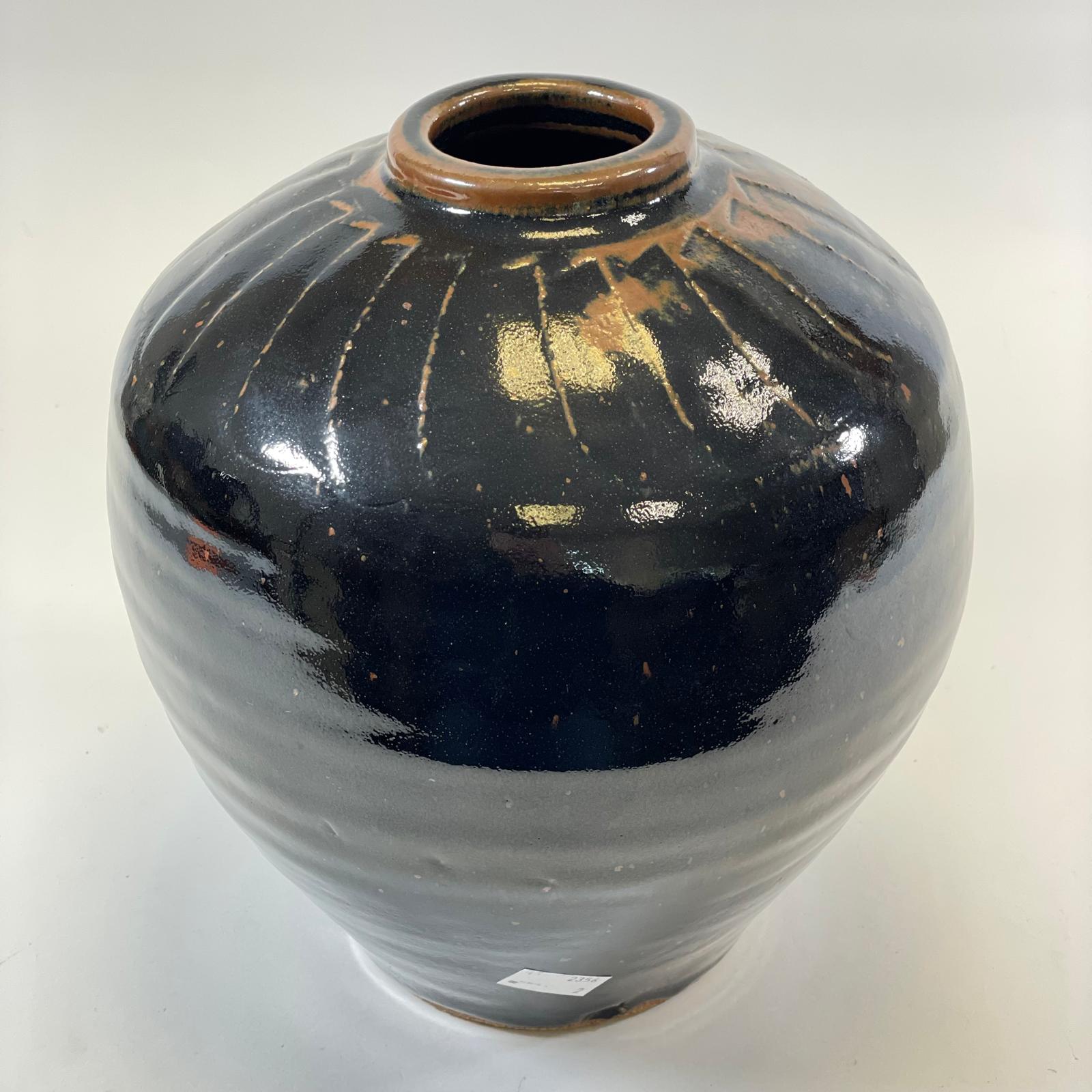 Large Bernard Leach Stoneware Vase Tenmoku Type Glaze BL & St Ives Marks  Marks obscured by glaze. - Image 3 of 6