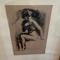 M Asselin 20th Century signed print, female nude sitting. Numbered 84/100 Frame measures