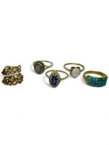 A collection of 18ct and 9ct gold jewellery. Comprising an 18ct gold turquoise set ring, size N;