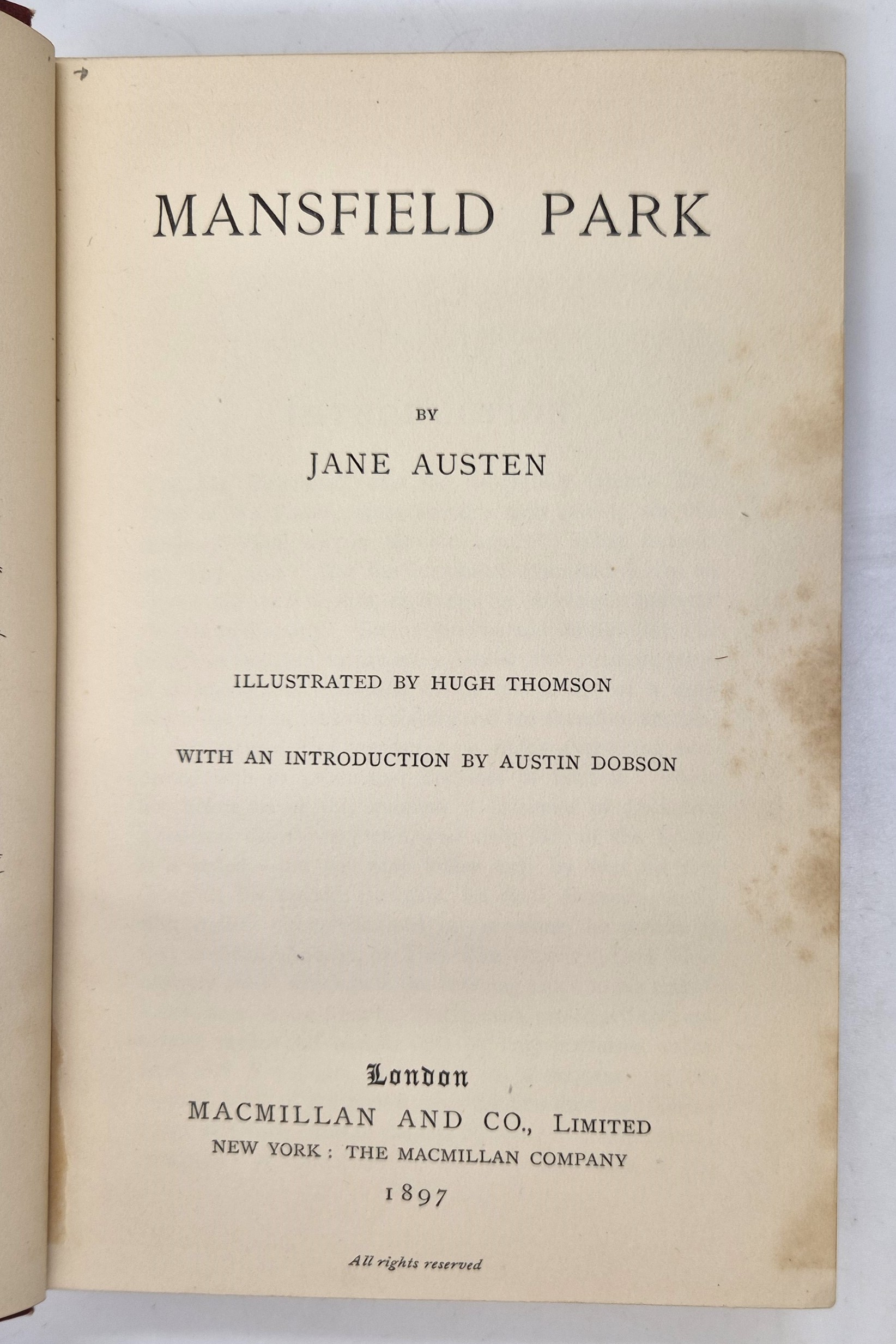 Austen (Jane), Mansfield Park, Macmillan and Co Ltd, 1897, illustrated by Hugh Thomson, 8vo, - Image 2 of 3