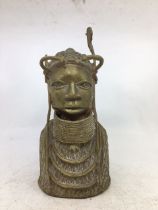 A late 20th century Benin style bronze figure. H:26.5cm (a/f)