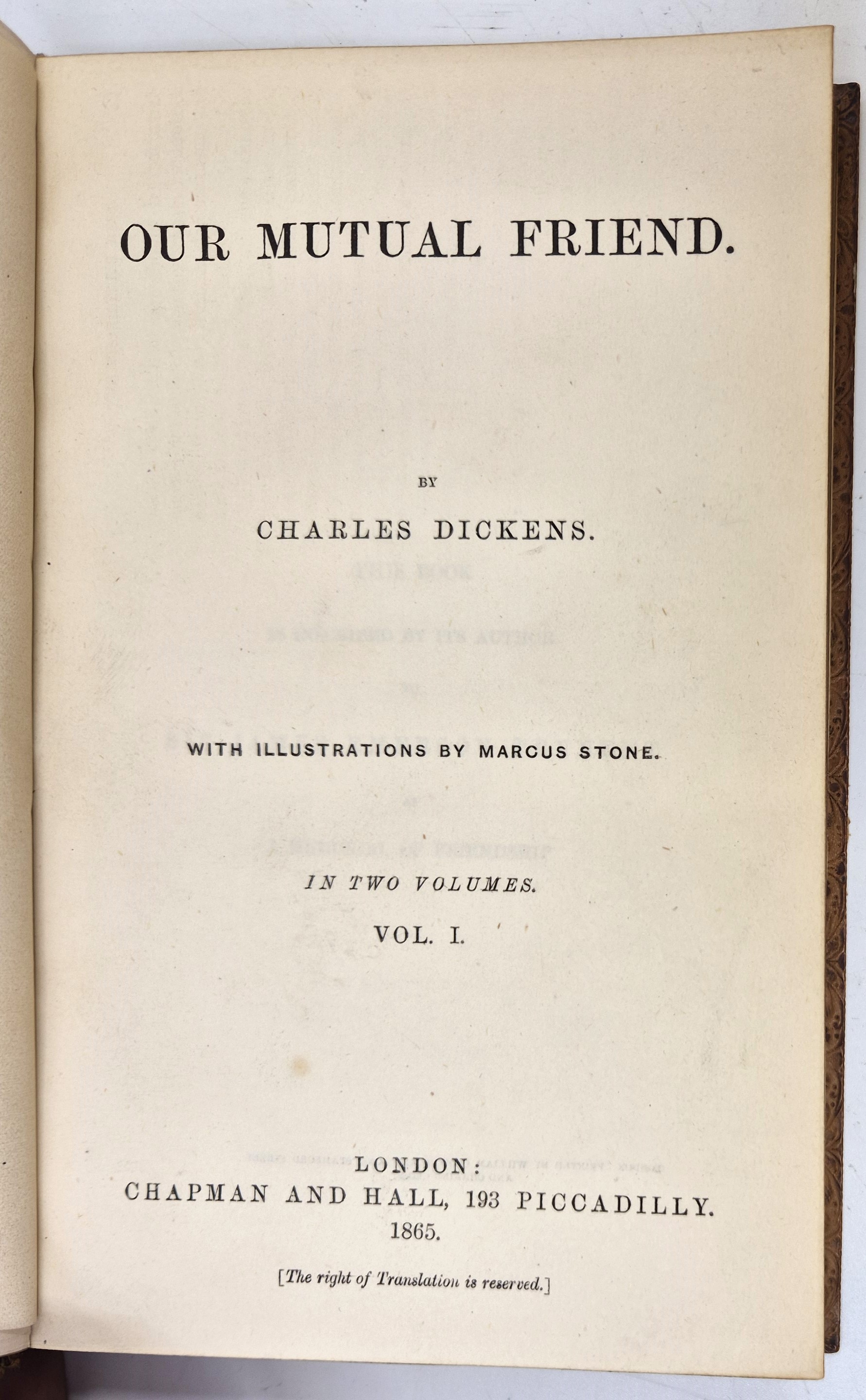 Dickens (Charles), Our Mutual Friend, Chapman and Hall, 1865, 1st Ed. 1st issue,  2 vols., 8vo, 40 - Image 2 of 5
