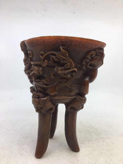 A Chinese libation horn  cup. H:18cm - Image 3 of 5