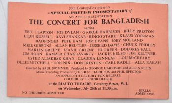 "The Concert for Bangladesh", a screening ticket/handbill for the special preview presentation shown