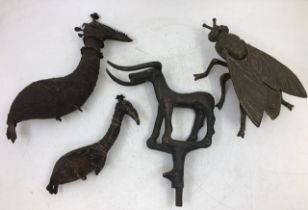 A collection of three Indian bronze figure of animals together with a bronze figure of fly. (4)