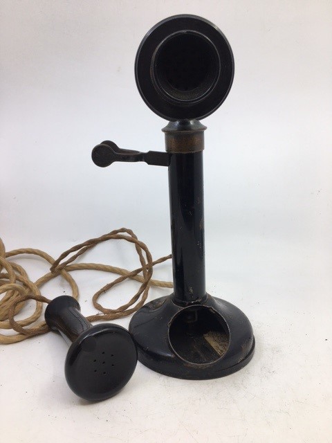 An early 20th cent   black  stick telephone (a/f) - Image 3 of 4