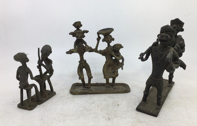 A collection of three Indian bronze figural groups, H:14cm (3)