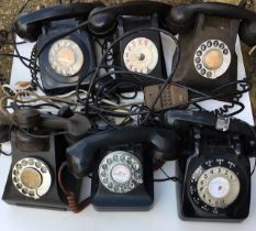 A collection of six black bell telephones (6) (a/f)
