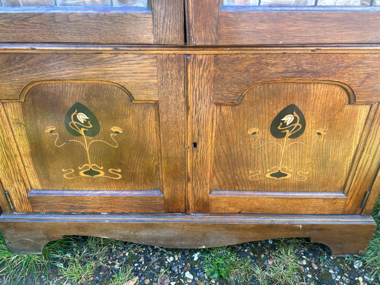 An arts and Crafts attr Liberty glazed cabinet , the twin doors with typical Astral glazed design - Image 2 of 2