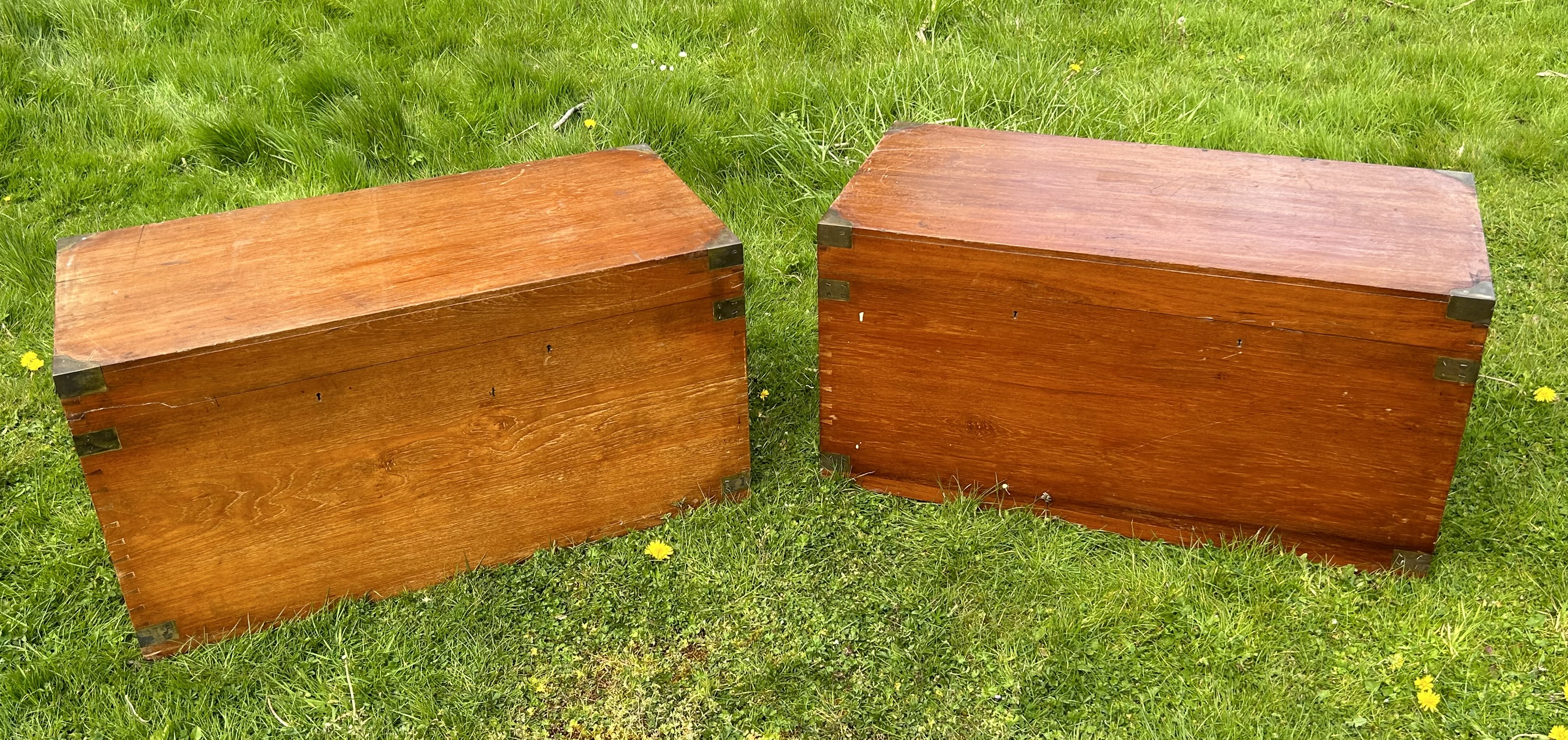 A pair of early 20th  cent campaign trunks  good order commensurate use