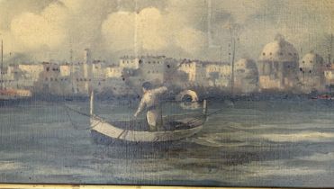 An interesting large 20th cent Italian oil study of Venice signed, labels verso