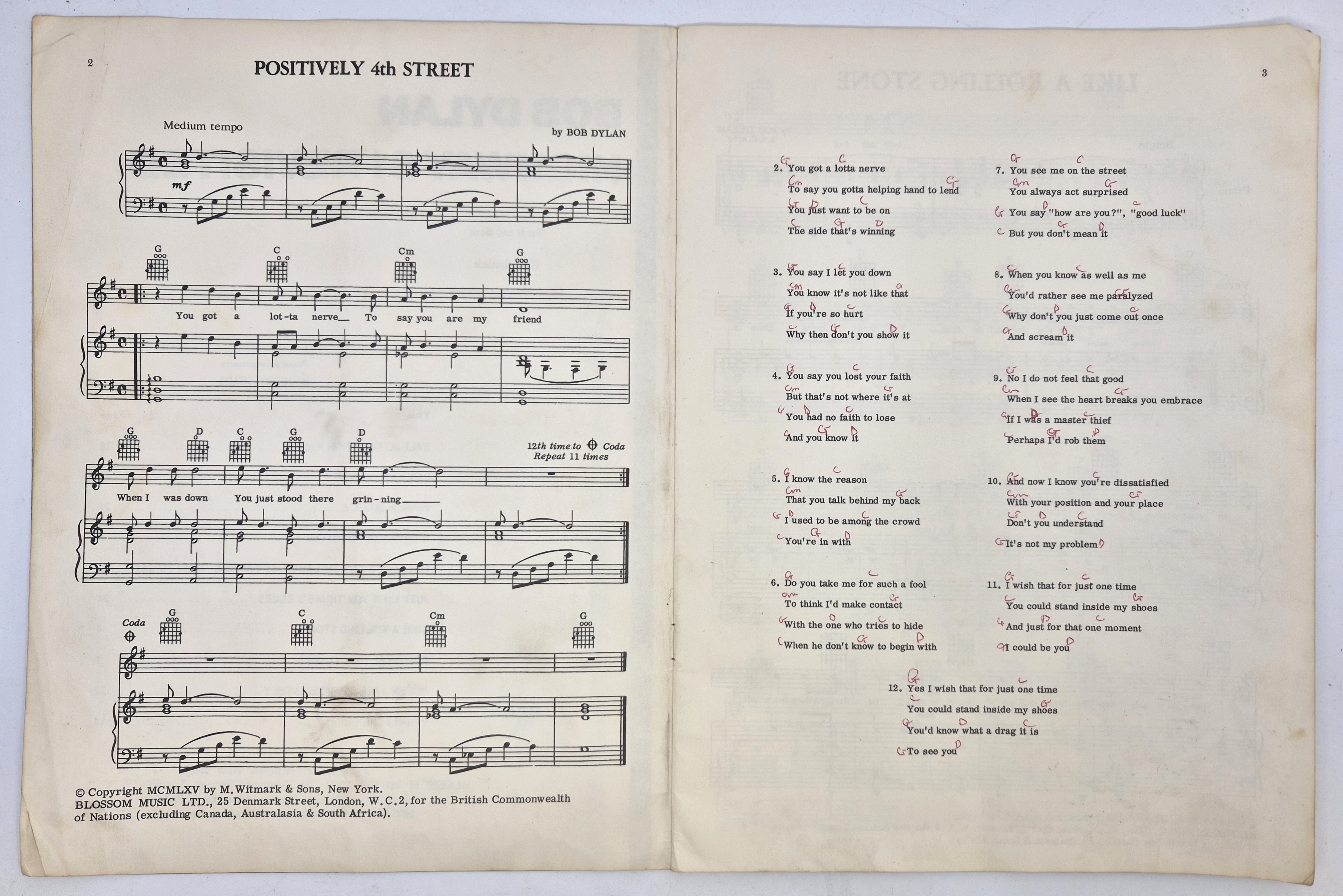 Beatles: "Highway 61 Revisited", Blossom Music Ltd, an annotated songbook, having annotated chord - Image 2 of 6