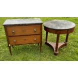 A 19th cent French marble topped table and similar chest