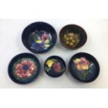 A collection of 20th cent Moorcroft pottery  bowls. Diameter: 13.5cm (largest)