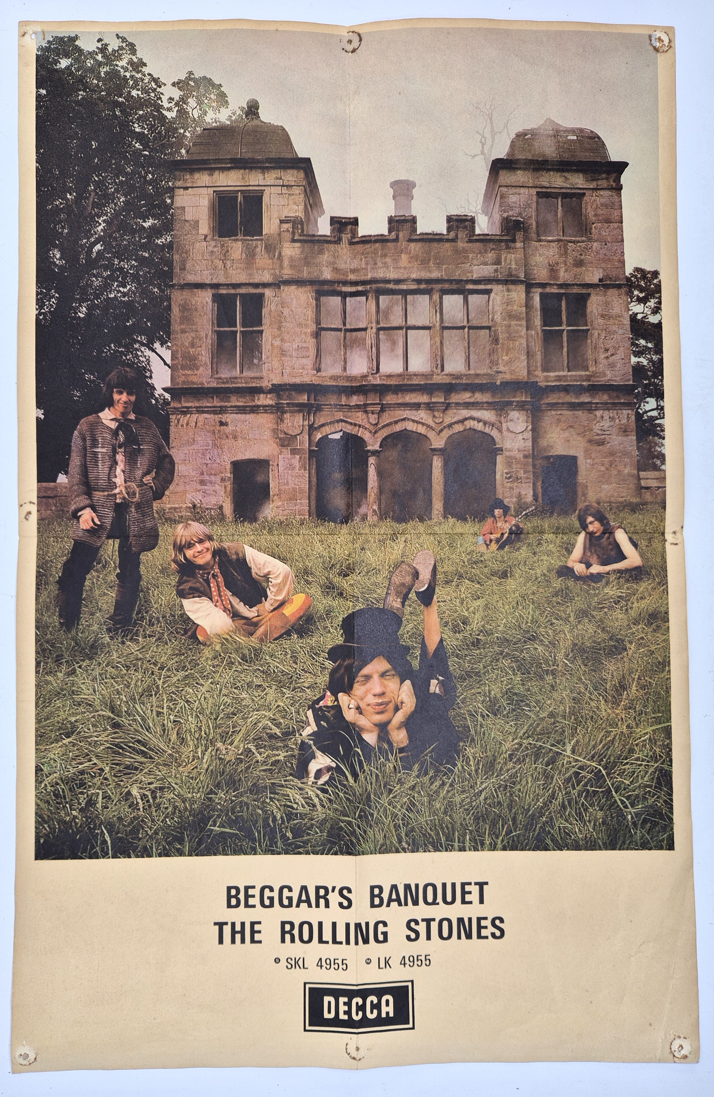 An original vintage Rolling Stones Decca Records promotional poster for "Beggar's Banquet", December
