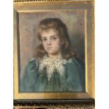 A late 19th cent Pastel portrait of a girl, indistinctly signed