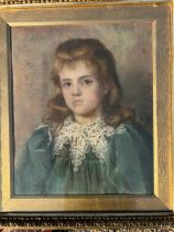 A late 19th cent Pastel portrait of a girl, indistinctly signed