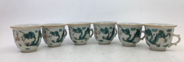 A set of Chinese Qing dynasty Famille Verte porcelain cups, height 5cm. (6)  Condition note: No