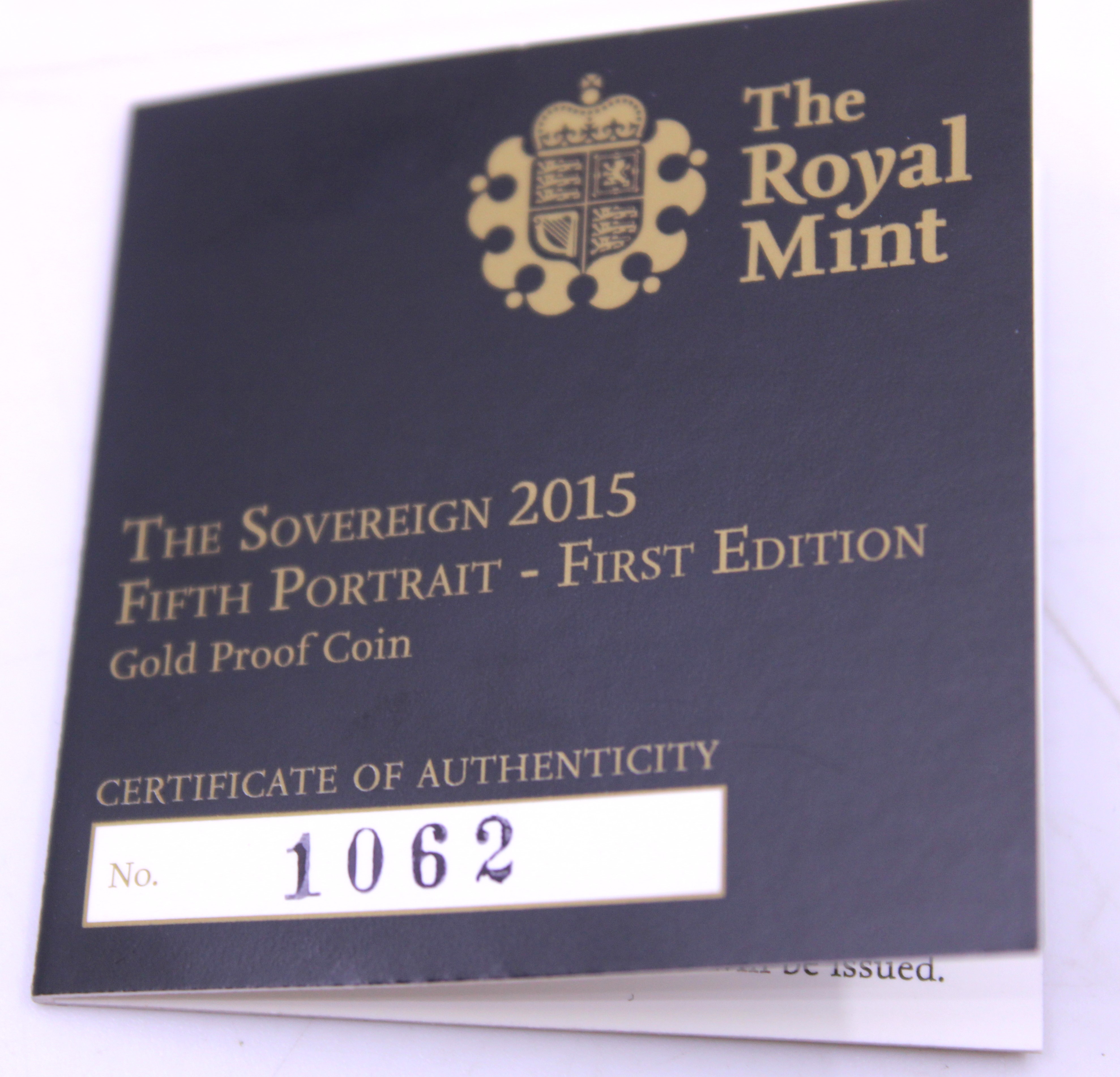 The Royal Mint The Sovereign 2015 Fifth Portrait- First Edition Gold Proof Coin. Boxed with - Image 3 of 3