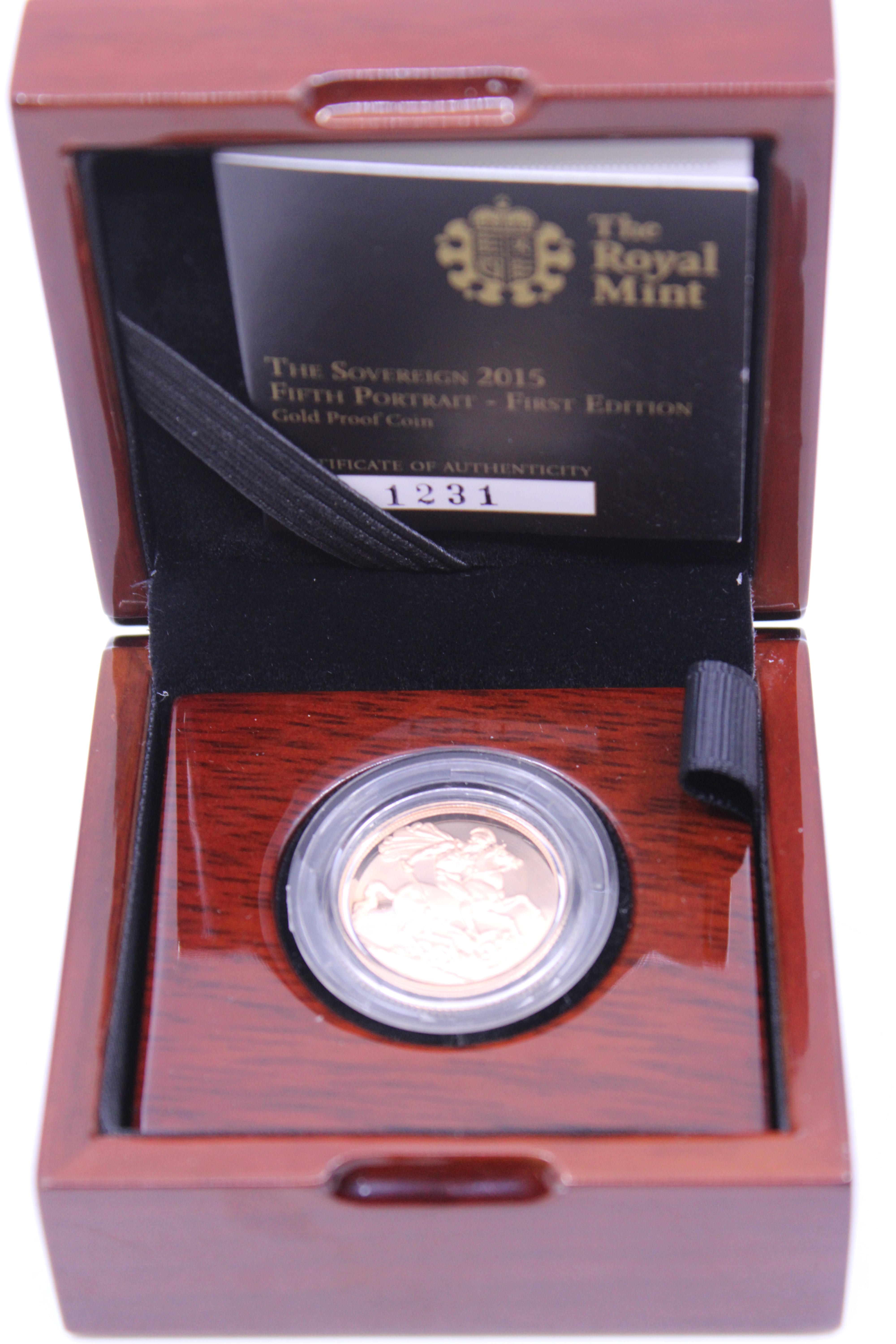 The Royal Mint The Sovereign 2015 Fifth Portrait- First Edition Gold Proof Coin. Boxed with