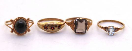 Selection of Four 9ct Gold Dress Rings.  To include a 9ct Gold Oval Cabochon Mood ring- Ring Size Q,